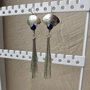 Graceful, Shiny Sterling & Lapis Bead Dangle Earrings